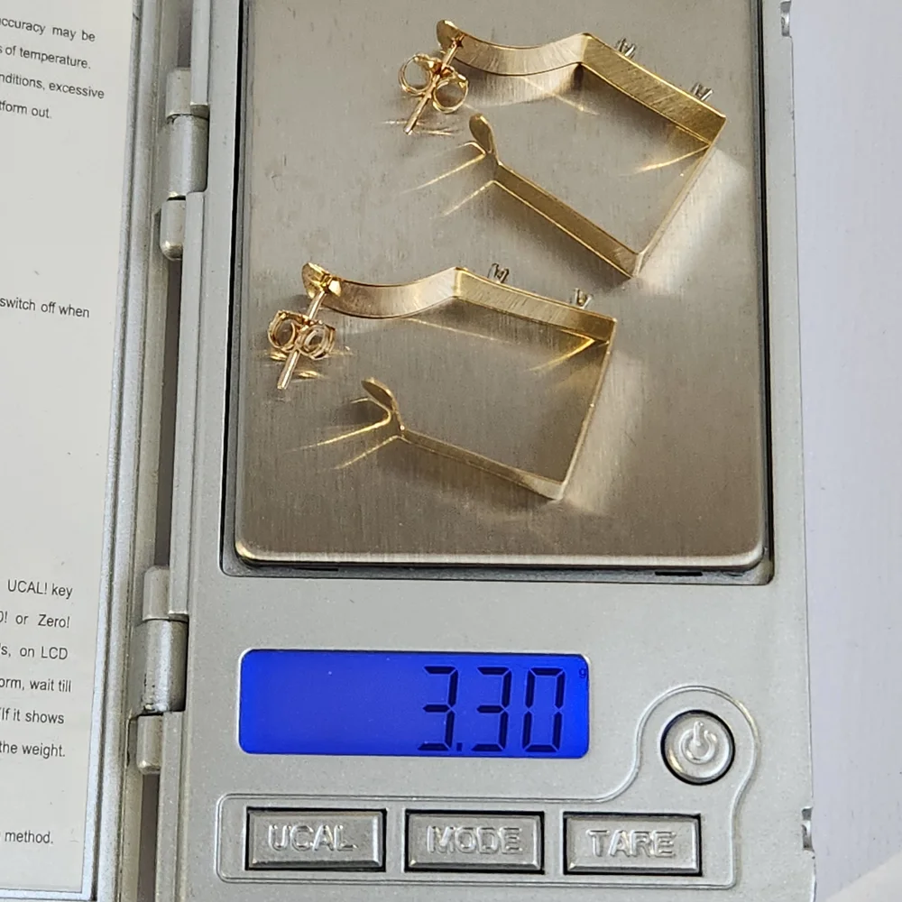 Very VTG Italian 80s 14K Gold Modernist Geometric Hoop & Diamond Earrings 3.30g - Picture 11 of 16